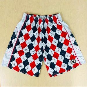 Flow Society Lacrosse Shorts Mens Small Navy Blue Red Diamonds Lax Sticks Argyle